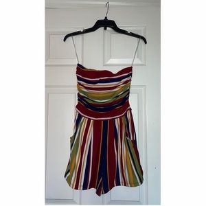 NWT Red tube top romper with colors white, green, yellow, blue